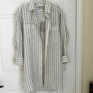 NWT Everlane Way Long Linen Shirt, Oversized Size XS, Canvas/Black